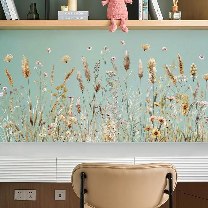 2 Pack Floral Baseboard Wall Stickers - Removable Peel & Stick Decals (3 Styles: Reeds, Flowers, Dandelions) - DIY Home Decor for Kids Girls Walls, Nursery, Classroom Wall Corner (Reeds) - Image 4