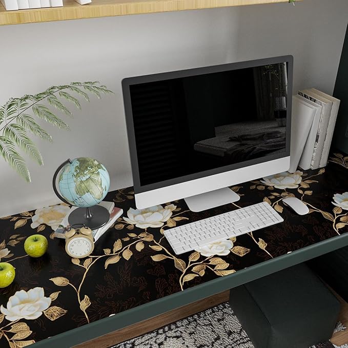 Laatse Vintage Dark Black Golden Floral Wallpaper Peel and Stick 17.5"x787" | Self Adhesive/Removable/Waterproof/Thick Vinyl Extra Long Contact Paper for Bathroom Bedroom Shelf Cabinet Drawer,Prepasted - Image 7