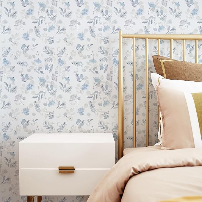 Soft Blue Watercolor Floral Peel and Stick Wallpaper, 17.3" x 472" Removable & Waterproof Vinyl Wallpaper, Soft Pastel Flower Self-Adhesive Contact Paper for Nursery Bedroom Cabinets - Image 7