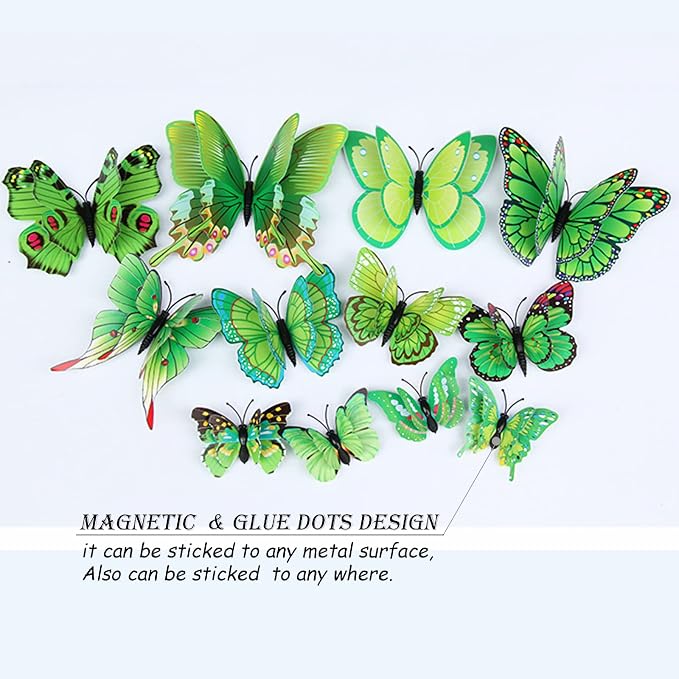 OPSEAM 3D Butterfly Wall Decor Butterfly Decorations Stickers with Magnets | 72 PCS Green,12 Styles Double Layer Butterfly for Classroom Decoration,Locker Refrigerator, Reusable,Waterproof - Image 4