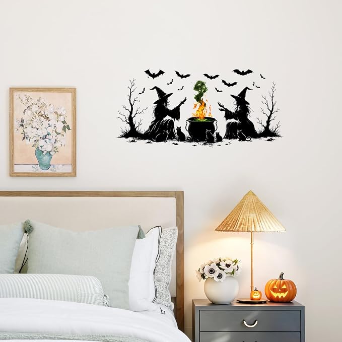 Halloween Witch Cauldron Wall Decals Peel and Stick, Spooky Potion Wall Stickers with Witch Hat Pumpkin, Removable Vinyl Halloween Wall Decor, Wall Art for Bedroom Living Room Party Decorations - Image 5