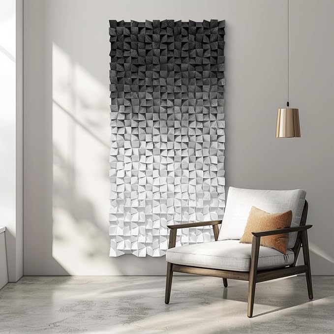 LIUZEYUE Gray Wood Wall Art, Light-to-Dark Pine Relief, Geometric Pine Art | textured wall art for office; charcoal and white, mosaic depth; office corridor narrow-wall feature; 23.6 x 47.2 in - Image 5