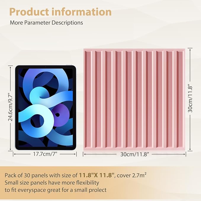 Heikki 30 Pack 3D Wall Panel for Interior Wall Décor, PVC Flower Textured Wall Panels for Living Room Bedroom Hotel Office, 11.8"x11.8", Double-Sided Tape (Pink-XHT) - Image 4