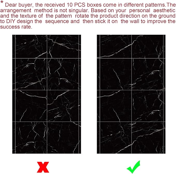 Chejiaye Shower Wall Panels Peel and Stick,Marble Wall Panels for Interior Decor,Backsplash Tile for Kitchen Showers Bathrooms Living Rooms 11.8"x11.8"in 10Pcs,Black (Not Real Tile,9.7 Sq.ft) - Image 6