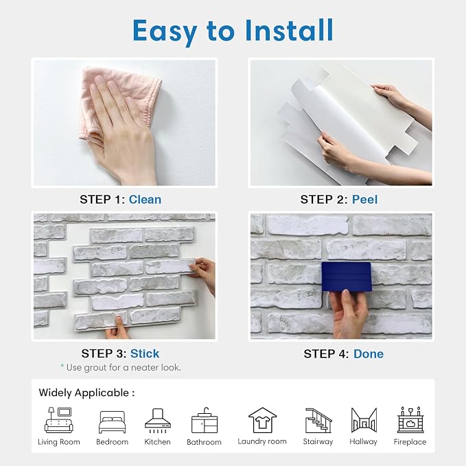 COMSTICKC 3D Peel and Stick Faux Brick Wall Panels for Quick DIY Wall Decor | Gray-White, 10 Pcs 15.7" x 11.8", Not Real Brick, Lightweight PVC Decorative Wall Sticker for Wall Makeover,Cover 12.9 sq ft - Image 8