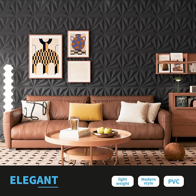 Art3d 100 Pack Decorative 3D Wall Panels 11.8 x 11.8 Inch Covering 97 Sq.ft - Glue Up PVC Wall Panels for Interior Wall Décor, Living Room, Office and Home, Black - Image 6