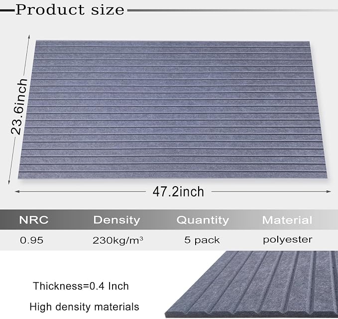Large Acoustic Panels, 48"X24"X0.4" Sound Proof Foam Panels for Walls, Sound Dampening Panels, Soundproof Wall Panels for Home Studio&Office Decor. (Dark Grey, 10) - Image 3