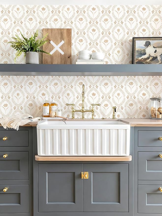 Orainege Peel and Stick Wallpaper Vintage Floral Wallpaper | 16.9in x118.1in Leaf Contact Paper Vinyl Waterproof Self Adhesive Botanical Wallpapers for Bedroom Shelf Decor - Image 4