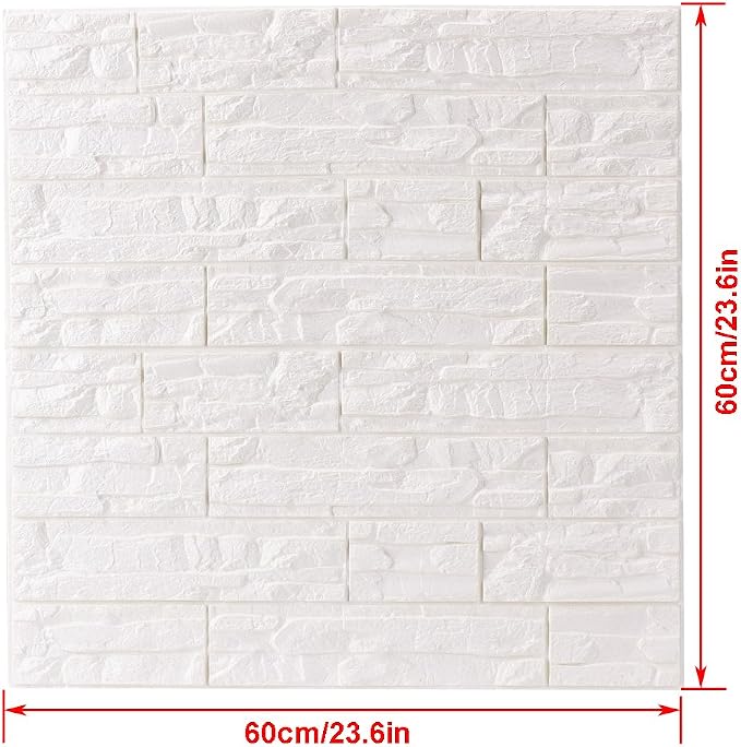 3D Wall Panels Peel and Stick Foam Brick Wallpaper, White, 12Pcs | Faux Stone Interior Wall Covering Panels Self-Adhesive Waterproof Wall Stickers Textured brick Paneling for Walls Decorative - Image 2