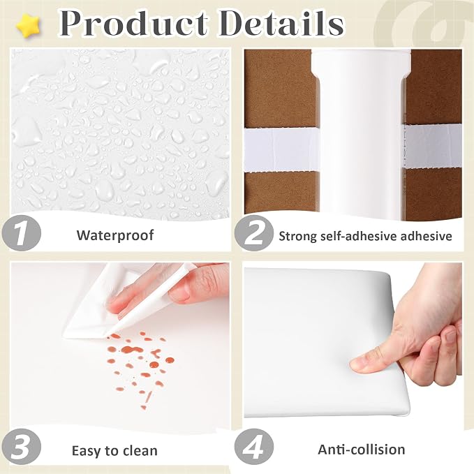 Hahafelt 4 Pack Wall Padding for Playroom Peel and Stick Headboard 15.75" x 7.87" x 1.18" 3D Anti Collision Upholstered Wall Panels Self Adhesive Headboard Panel for Protection (White Colors) - Image 3
