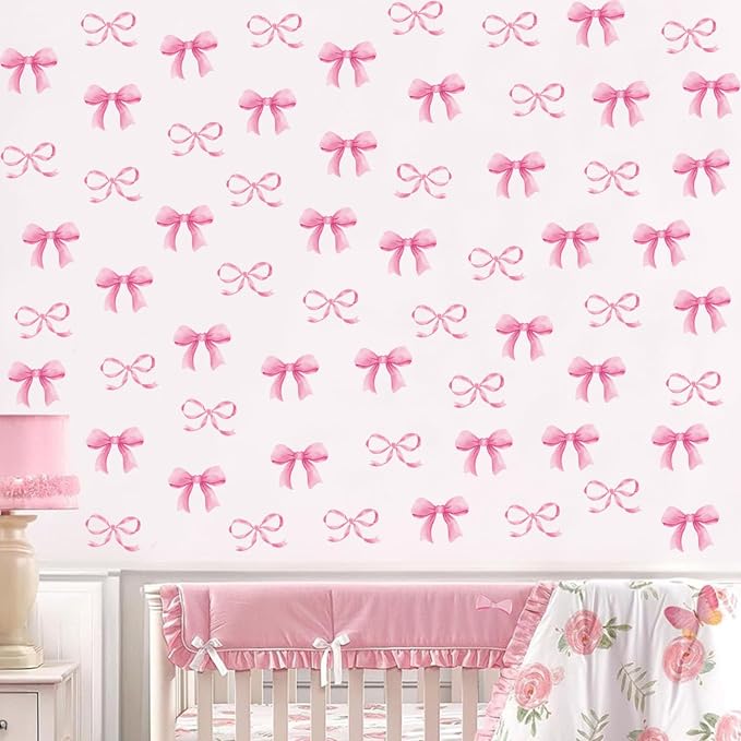 Arawat 8Sheet/80pcs Pink Bowtie Wall Stickers and Decals for Bedroom and Bathroom Bow Room and Wall Decor Coquette Room Decor for Bedroom Bow Sticker - Image 4