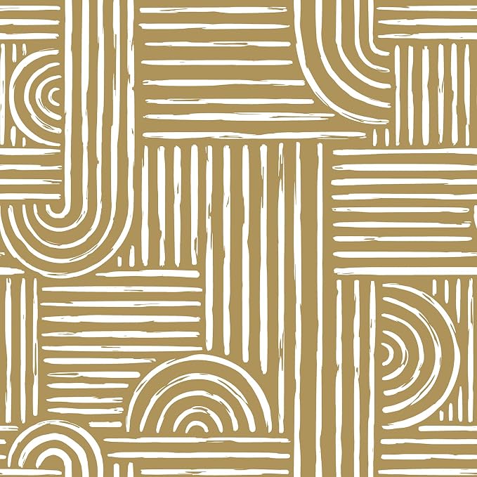Livelynine 17.5x276 Abstract Modern Wallpaper Peel and Stick Mid Century Modern Geometric Wallpaper for Bathroom Cubicle Bedroom Accent Wall White Gold Contact Paper Drawers Cabinets Renter Friendly by Livelynine