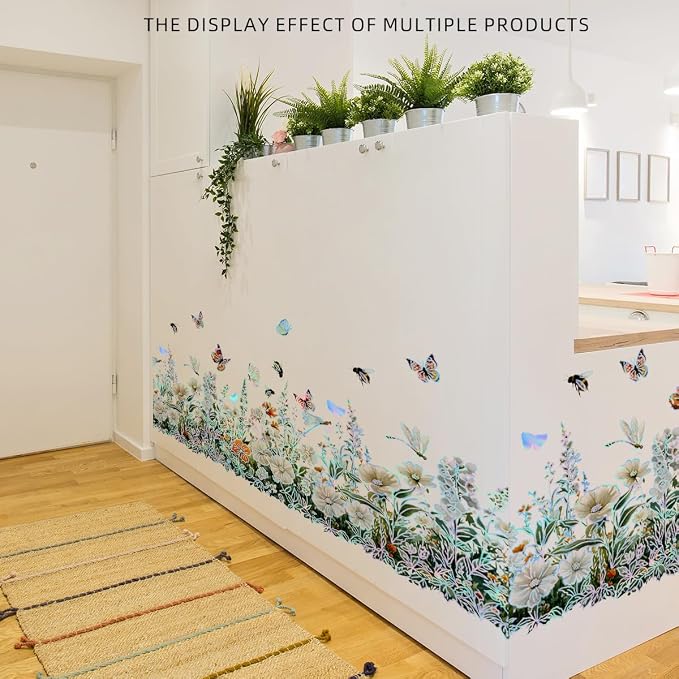 Watercolor Wildflower Wall Decals, Peel and Stick Floral Border Stickers with Colorful Butterflies Baseboard, Removable Botanical Wall Art for Bedroom, Nursery, Living Room and Staircase Decor - Image 3