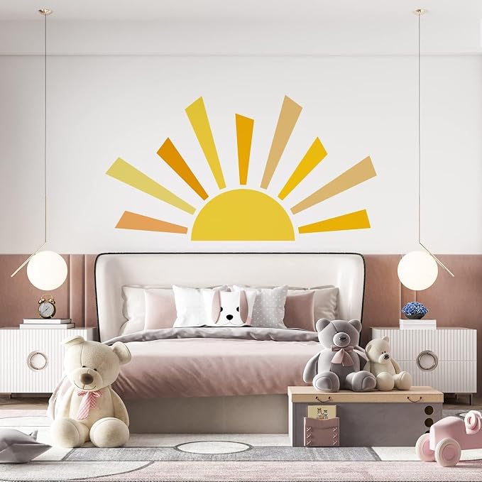 42.1x23.6 inch Boho Half Sun Wall Decal - Large Sunshine Wall Stickers, Vinyl Removable Peel and Stick for Nursery Room Playroom Decor - Image 4