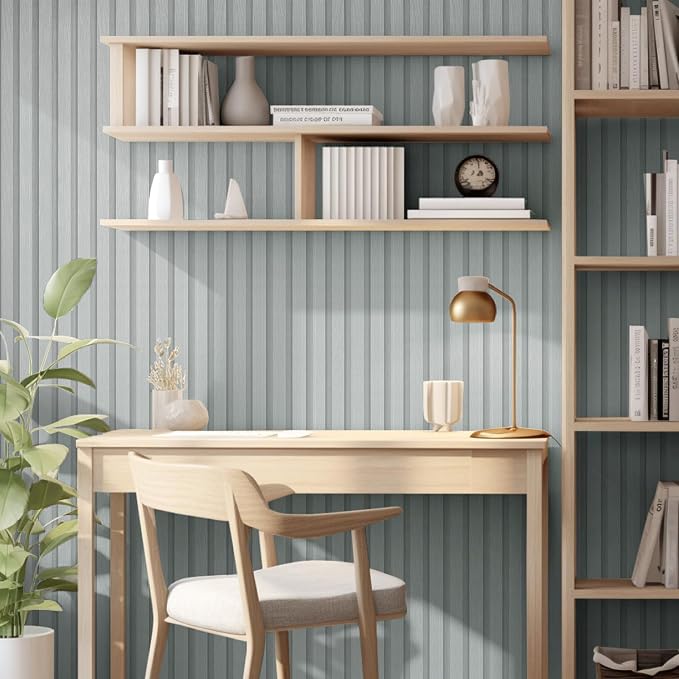Yun-aeon Wood Slat Peel and Stick Wallpaper 17.3"x 300" Light Grey Wood Grating Stripe Contact Paper Removable Faux Wood Panels Wallpaper Self Adhesive Waterproof Vinyl Wall Paper for Bedroom Kitchen - Image 8