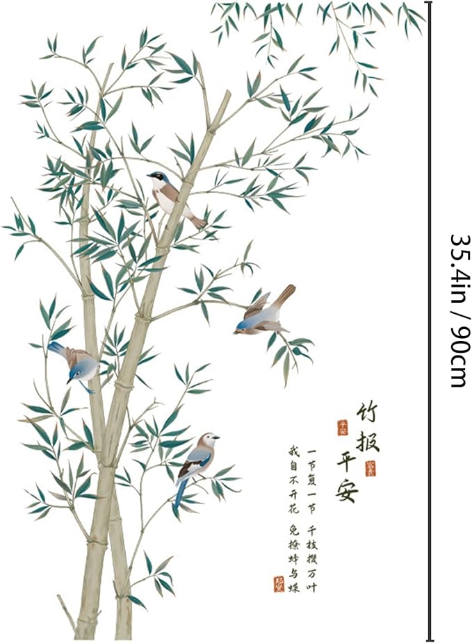 Large Ink Bamboo Wall Stickers, Removable DIY Green Plants Birds Murals Bamboo Decal Peel and Stick Wall Decal 3D Wall Art Stickers Home Decor for Gilrs Bedroom Nursery Rooms Living Room - Image 6