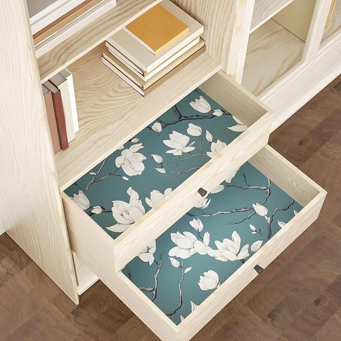 Laatse Vintage Floral Orchid Wallpaper Peel and Stick 17.5" x 393",Blue | Self Adhesive/Removable/Waterproof/Thick Vinyl Contact Paper for Bathroom Bedroom Shelf Cabinet Drawer,Prepasted,Easy Peel - Image 4