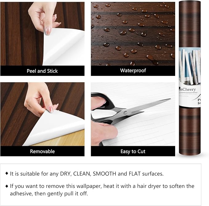 LaCheery 160x24 Inch Faux Wood Slat Wall Panel Wallpaper for Bedroom Walls Dark Brown Wood Peel and Stick Wallpaper Removable Contact Paper Wood Look Vinyl Wrap Self Adhesive Wall Paper Roll Furniture - Image 7