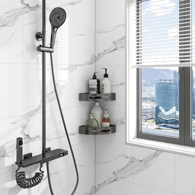 Chejiaye Shower Wall Panels Peel and Stick,Marble Wall Panels for Interior Decor,Backsplash Tile for Kitchen Showers Bathrooms Living Rooms 11.8"x11.8"in 10Pcs,White & Grey (Not Real Tile,9.7 Sq.ft) - Image 2