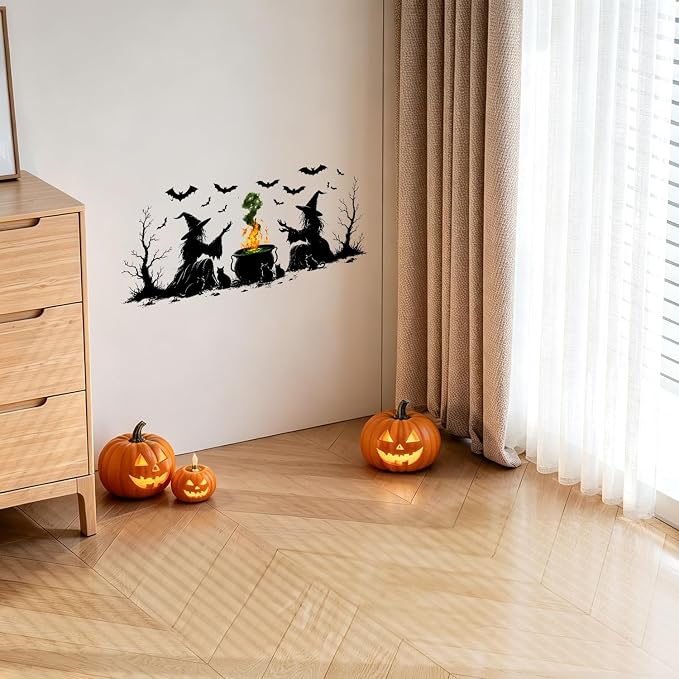 Halloween Witch Cauldron Wall Decals Peel and Stick, Spooky Potion Wall Stickers with Witch Hat Pumpkin, Removable Vinyl Halloween Wall Decor, Wall Art for Bedroom Living Room Party Decorations - Image 8