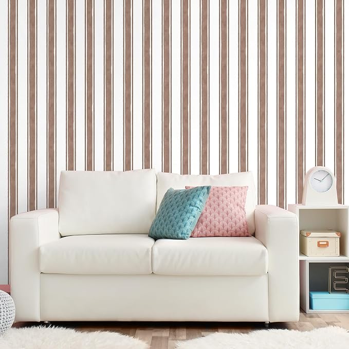 Affrolling Striped Peel and Stick Wallpaper 15.75"x118.11",Brown | Watercolor Self Adhesive Contact Paper, Removable for Bedroom Cabinet Furniture, Cute Decor for Nursery Craft Room DIY - Image 4