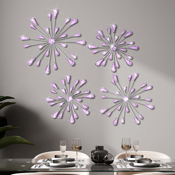 Hicarer 4 Pcs Starburst Wall Decor, Metal Wall Art, Purple by Hicarer