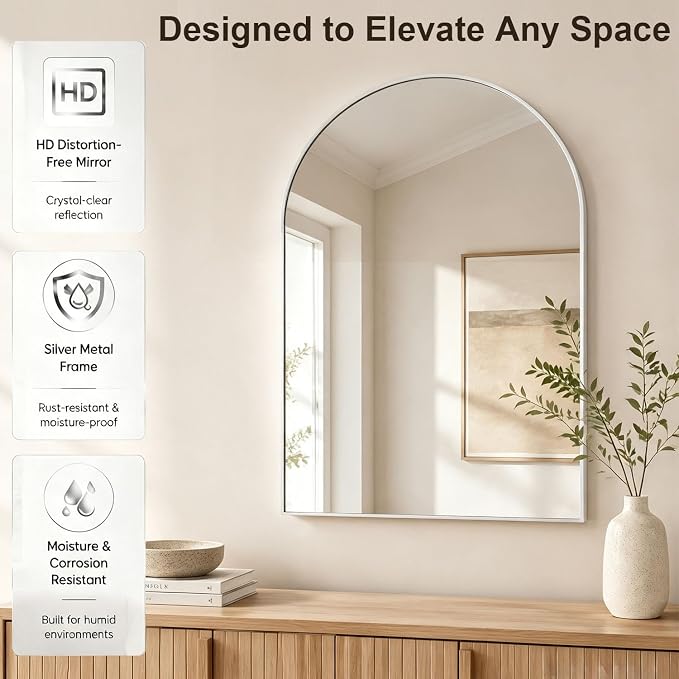Arched Wall Mirror for Bathroom, 30"x40" Arched Mirror Wall Mounted Mirror with Metal Frame, Gold Vanity Mirror Decor for Mantle, Bedroom, Entryway, Living Room - Image 5