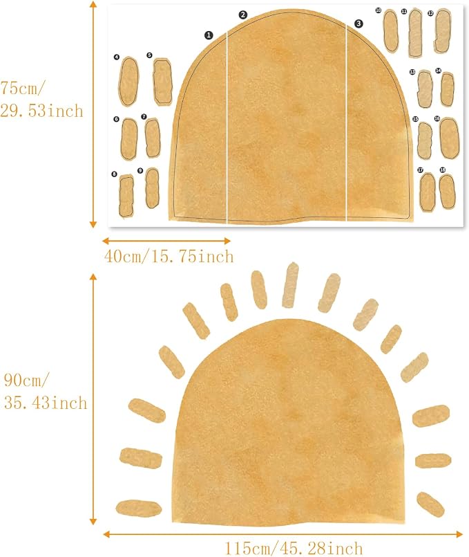 Large Arched Boho Sun Wall Decal for Playroom and Toddler Room | 45.28" x 35.43" Watercolor Texture Fabric Decal, Peel and Stick Sun Rise Wall Mural for Classroom and Nursery - Image 2