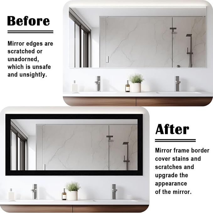Alened 6M Black Mirror Border Peel and Stick, Wood Grain Wallpaper Border - Image 2