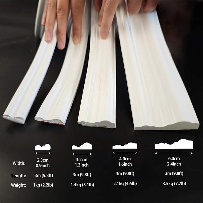 TriMold Peel and Stick Chair Rail Molding, Self-Adhesive Wall Trim for Home Decoration & Wall Protection, 3m x 32mm - Image 3