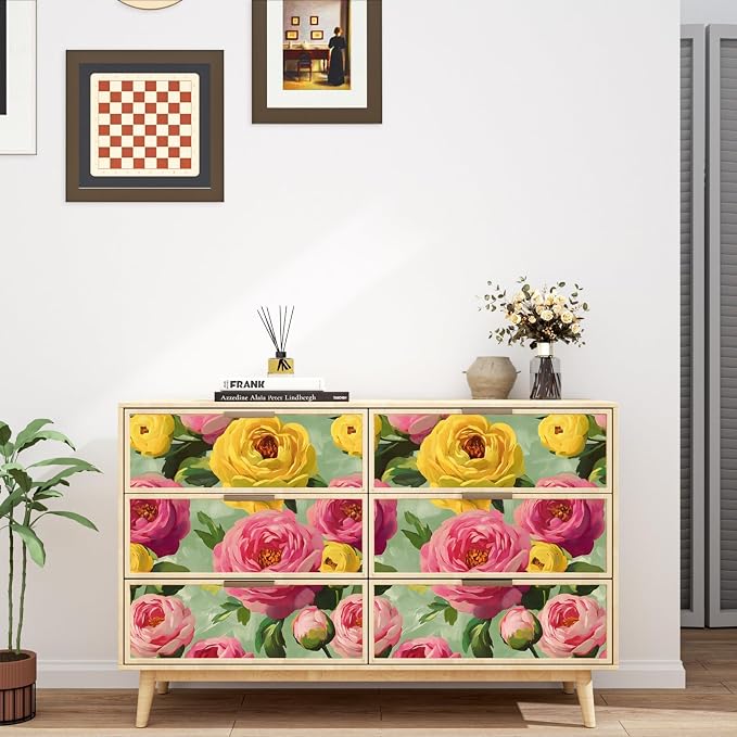 BOKEBEVE Floral Wallpaper Peel and Stick Boho Pink Green 17.5 x 118In | Removable Self Adhesive Renter Friendly Colorful Watercolor Wall Paper for Bedroom Bathroom Living Room Accent Wall - Image 5
