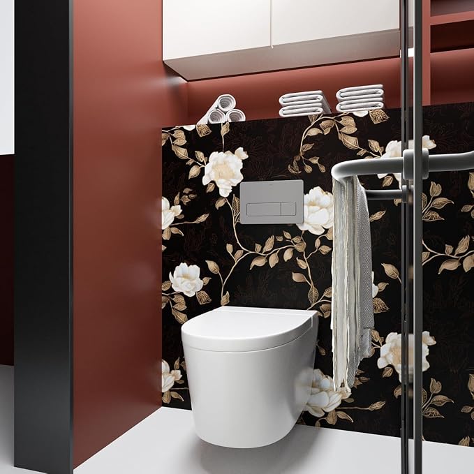 Laatse Vintage Dark Black Golden Floral Wallpaper Peel and Stick 17.5"x787" | Self Adhesive/Removable/Waterproof/Thick Vinyl Extra Long Contact Paper for Bathroom Bedroom Shelf Cabinet Drawer,Prepasted - Image 6