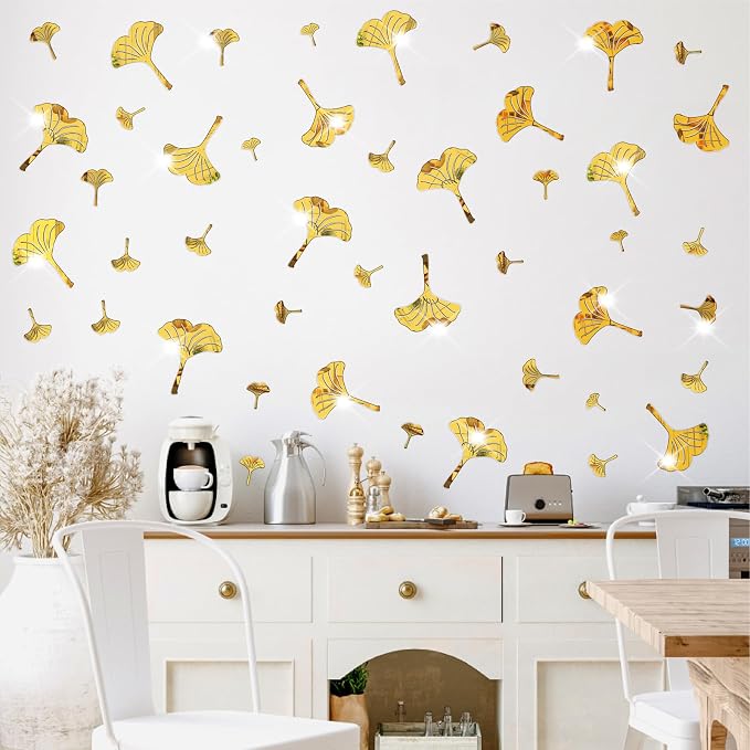 Golden Wall Leaves Decals Peel and Stick Modern Golden Acrylic Mirror Decal | Wall stickers, removable vinyl art murals, nordic plant decor, for living room bedroom bathroom kitchen farmhouse home decor - Image 8