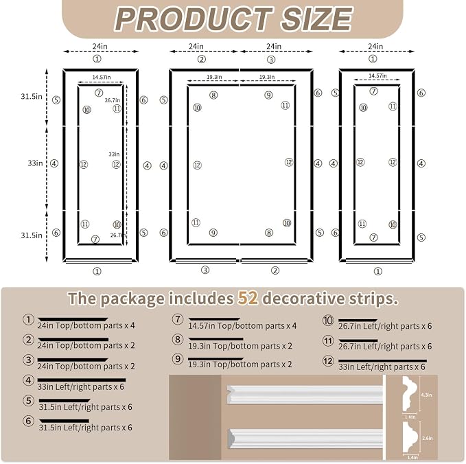 JBER Peel and Stick Wall Molding Kit, 6 Pre-Cut Bilinear Panels, White | Ready-to-assemble pre-cut molding, 3D trim panels for interior wall décor, living room & bedroom accent wall - Image 2