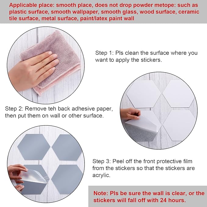 Shappy 32 Pcs Hexagon Mirror Wall Stickers, 12.6 x 11 x 6.3 cm - Image 3