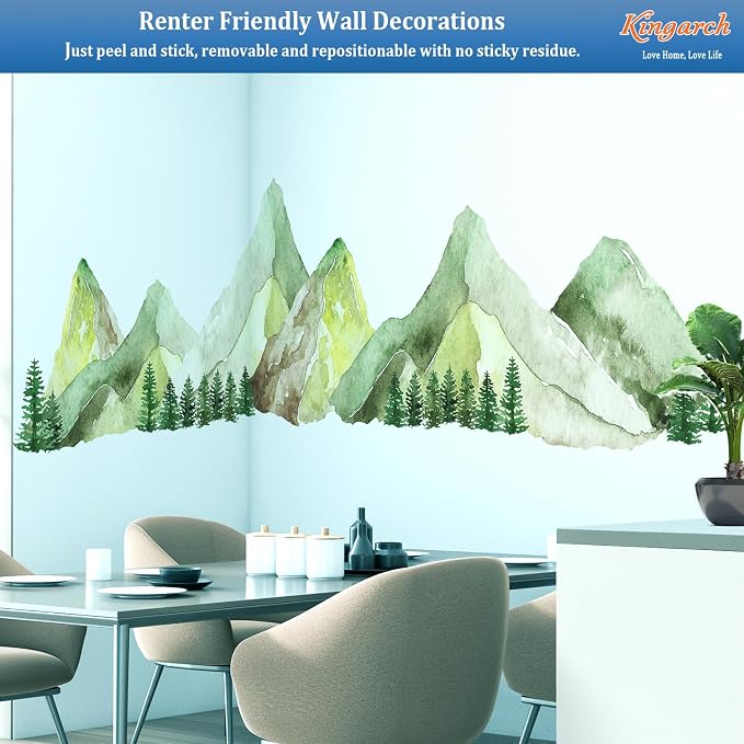 Large Mountain Wall Decals, Green Pine Tree Peel and Stick Vinyl Wall Stickers & Murals, Removable Home Room Wall Decor for Bedroom Living Room Bedroom Classroom Office Nursery - Image 4
