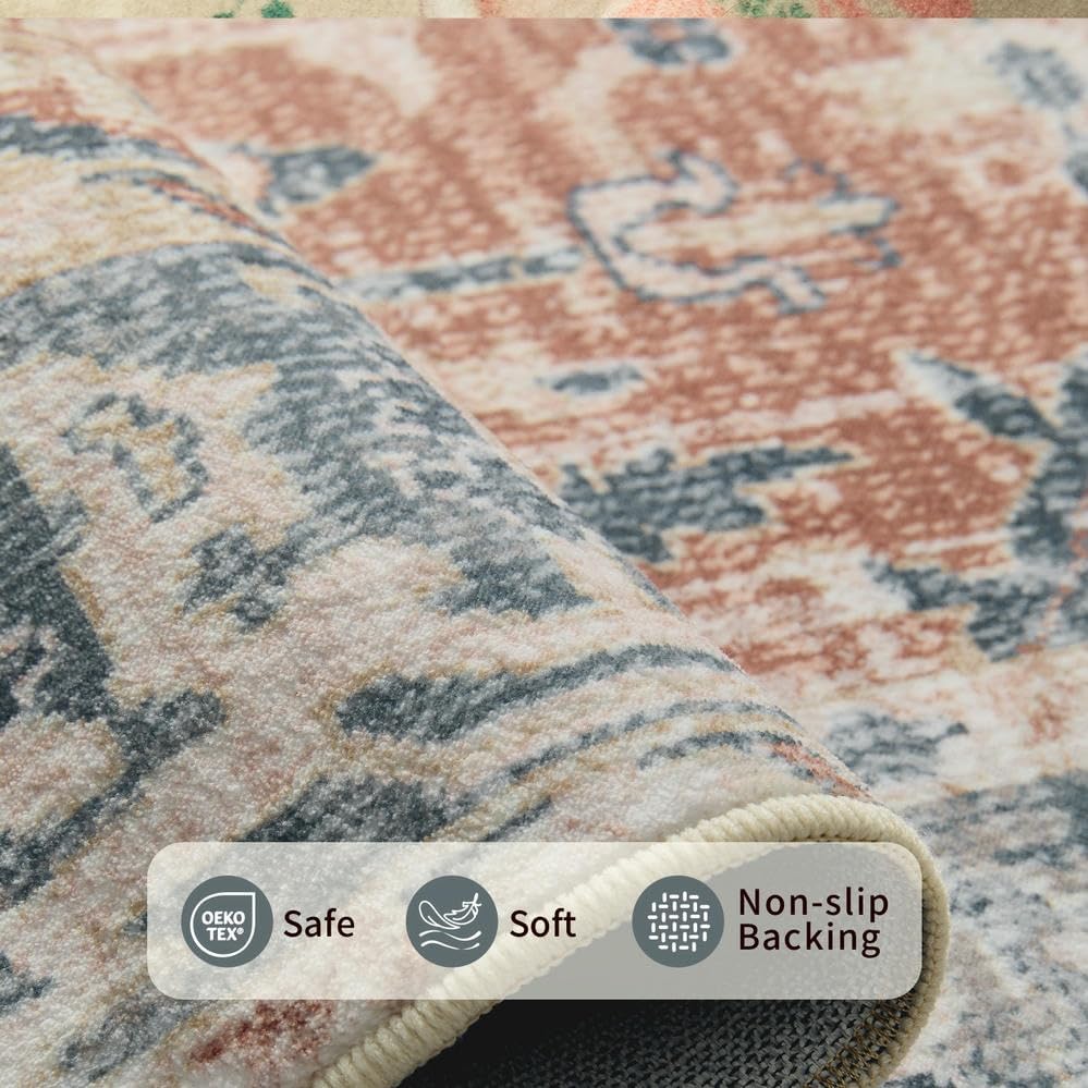 Rugxara 9x12 Area Rugs for Living Room Large Washable Rug, Coral Blue - Image 4
