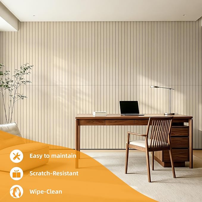 WOWSTAR 6-Pack Peel and Stick PVC Wood Slat Wall Panel，Thickened Wood Grain Wallpaper, 3D Wall Panels, 48" x15.74", Teak - Image 4