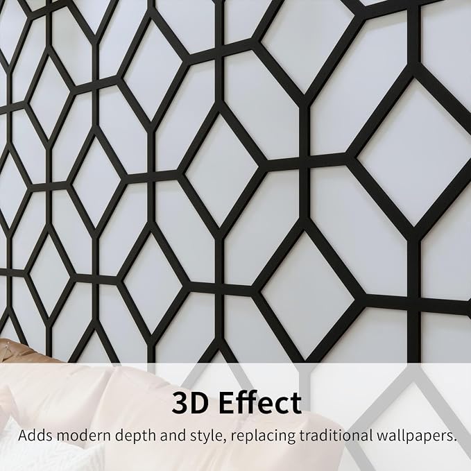 8PCS PVC Modular Decorative Fretwork Wall Panels for Living Room Lobby Bedroom, Cross Grid Black Matte Finish - Image 3