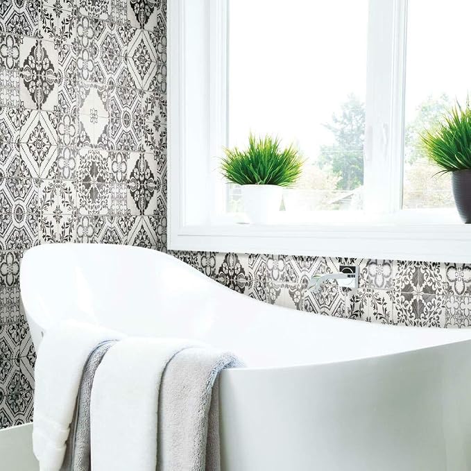 RoomMates RMK11282WP Black Mediterranean Tile Peel and Stick Wallpaper, Roll, Black - Image 3