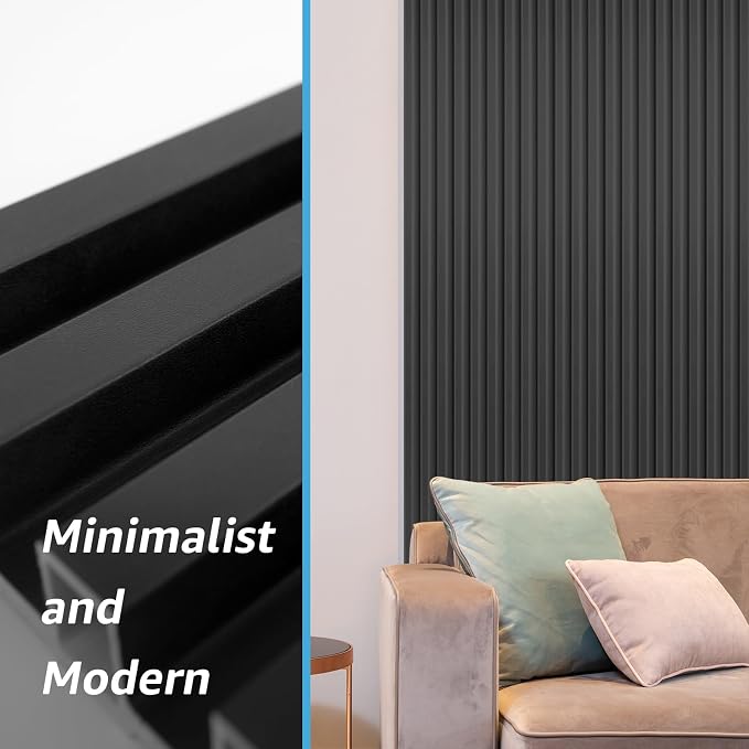Art3d 96 x 6 Inch WPC Wood Diffuser Slat Wall Panel, 8-Pack, Matte Black | Fluted Design, Durable, Moisture Resistant, Cleanable, Easy to Install, Eco-Friendly, for Living Room, Bedroom or Office - Image 6