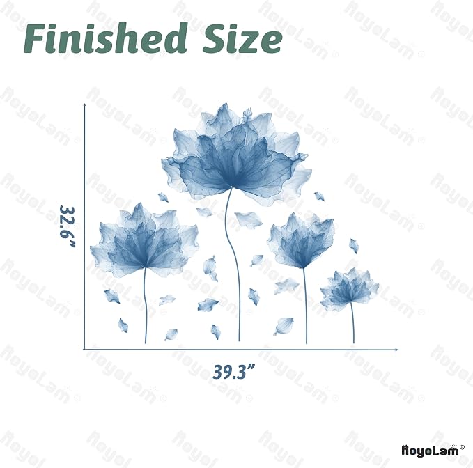 39.3'' x 32.6''Flower Petal Wall Decal Floral Wall Sticker (Blue) | Removable waterproof peel and stick wall art for nursery, baby room, classroom, living room, bedroom, office and bathroom - Image 5