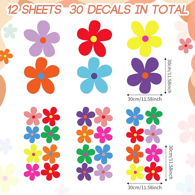 TaoBary 12 Sheet Daisy Wall Sticker Decal Large Floral Wall Sticker | Big Flower Wall Sticker, Colorful Daisy Decal, Daisy Bedroom Room Decor, Removable Peel and Stick, Nursery Home Wall Decor - Image 2