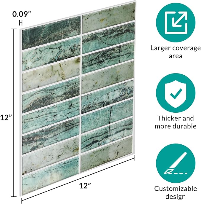 Joysticky 10-Sheet Peel and Stick Backsplash, 12" * 12" Crystal Texture Stick on Tiles Backsplash for Kitchen & Bathroom，Thicker Design Peel and Stick Wall Tiles（Greenstone Pattern） - Image 4