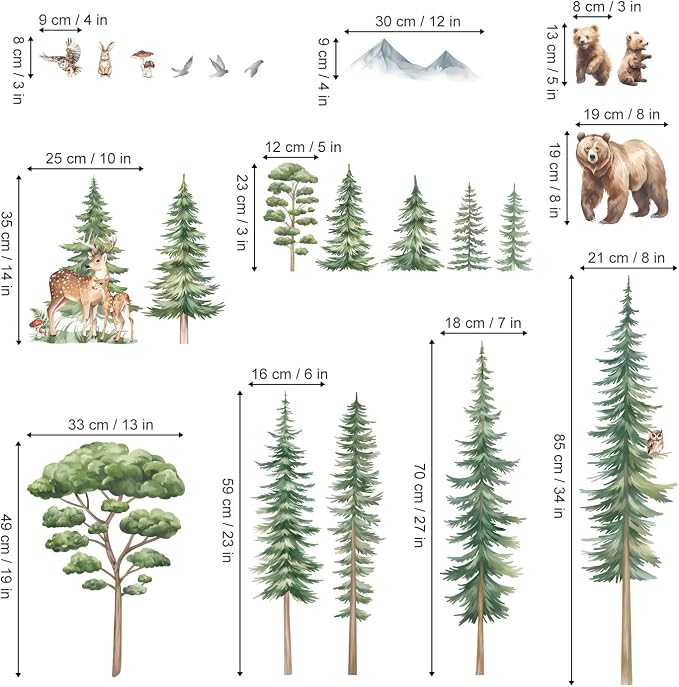 decalmile Pine Tree Woodland Forest Animal Bear Wall Decals Stickers (XL) - Image 4