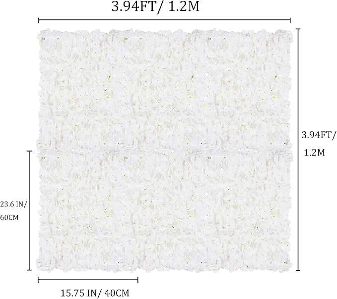 BLOSMON Flower Wall Panel Backdrop Decor, 6 Pcs, Ivory White, 24 x 16 Inch | Easy Use, Artificial Hydrangea Backdrops, for Wedding, Party, Bridal Shower, Hanging Fake Silk Floral Walls for DIY Decor - Image 2