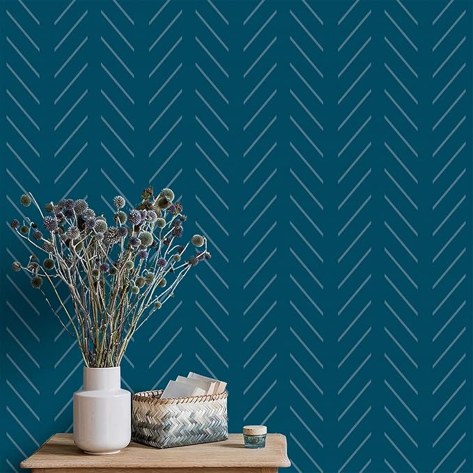 Orainege Blue Peel and Stick Wallpaper Navy Wallpaper Self Adhesive | 17.7 in x393.7 in Blue Contact Paper Herringbone Geometric Wallpaper Peel and Stick Removable Vinyl Wall Paper for Bathroom by Orainege