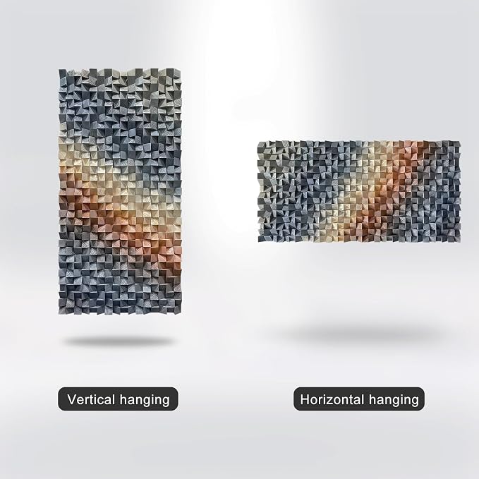 LIUZEYUE Statement-Size Modern Mosaic Wall Art, Sculptural Wood Grain | pine block wall sculpture; dark blue and warm bronze, shadow-casting facets; living room wide sofa backdrop; 35.4 x 70.9 in - Image 5
