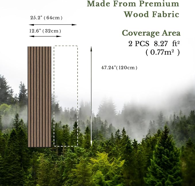 MISSDAY Wood Slat Acoustic Wall Panels, 2 Packs 47.2" x 12.6" Walnut Soundproof Panel For Interior Wall Decor Noise Absorbing-3D Textured Wooden Panel Sound-Absorbing for Home, Office, Studio - Image 5