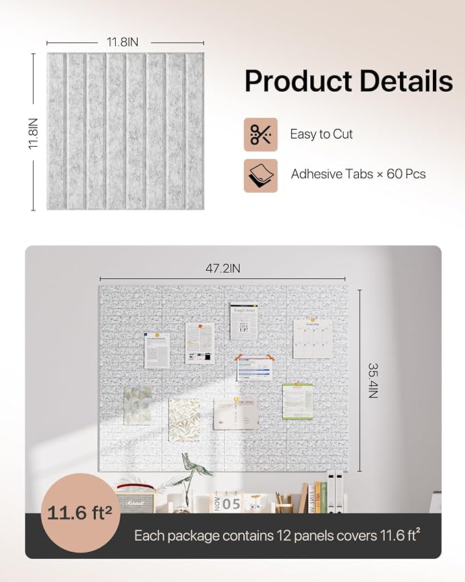 Acoustic Panels 12 Pack Square Soundproof Wall Panels with 60 Adhesive Tapes, High Density Acoustic Foam Panels Sound Proof Foam for Home Office, Recording Studio, Ceiling, 12" X 12" X 0.4" - Image 4